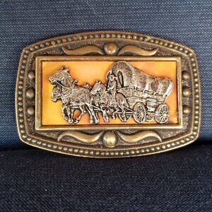 Western Stage Coach Brass Tone Belt Buckle - Vintage 1970s